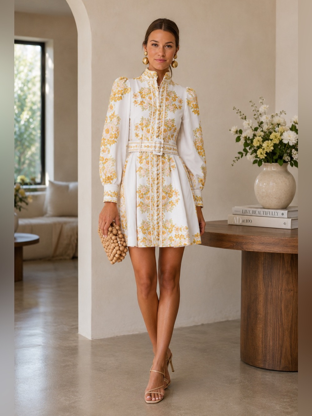 NEW Tuckernuck Beulah Leila Women’s Yellow Belted Floral Dress M B2781